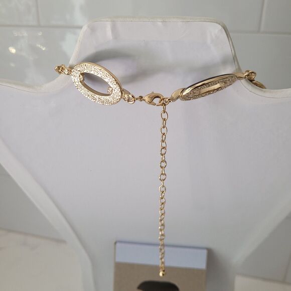 3 Pc Set Black Enamel Gold Tone Link Necklace Set Rhinestone Chunky 16-19" Vtg - Picture 9 of 16